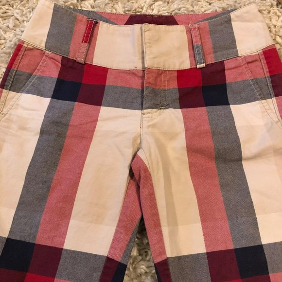 Vintage Tommy Hilfiger Flare Leg Plaid Pants Sz 1 Red Tan Blue Boho - Picture 1 of 10